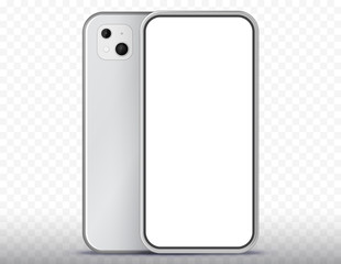 White Mobile Phone Front and Back View Vector Illustration With Transparent Screen