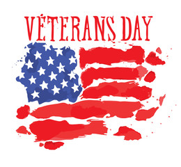 Veterans day card / Watercolor sketch, flag of the USA