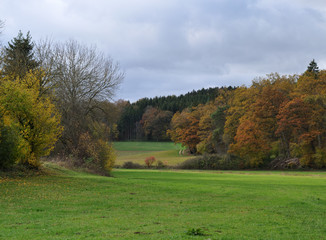 autumn landscape in swabian alb in valley of river Lone