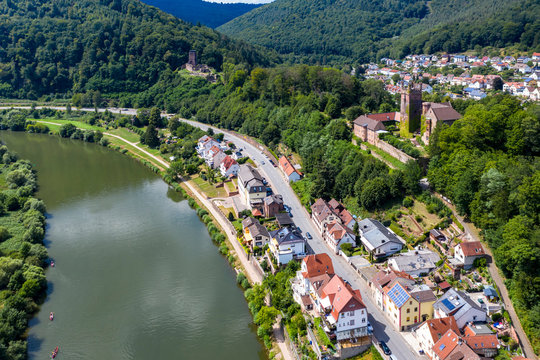Aerial view of the Vierburgeneck near Neckarsteinach, Baden-W&uuml;rttemberg, Germany
