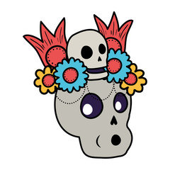 skull mask with floral decoration head icon
