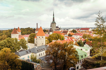 Beautiful old town of Tallinn with cathedral, fort and red roofs