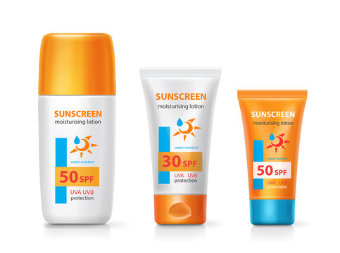 Sunscreen mousturizing cream package containers collection. Sublock lotion tube set