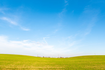 beautiful blue sky yellow autumn field, amazing landscape