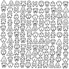 Seamless pattern of cute monsters characters isolated on white background. 