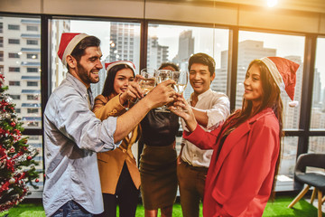 Obraz premium Group people Business office celebrate Night Party Happy new year,Merry Christmas,