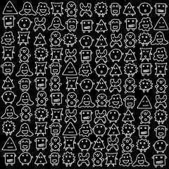 Seamless pattern of cute monsters characters isolated on black  background. 