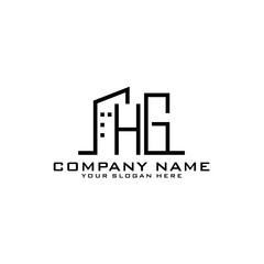 Letter HG With Building For Construction Company Logo