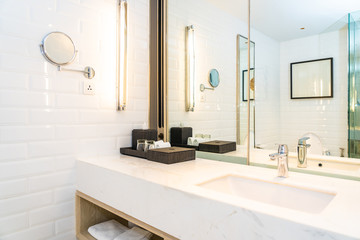 Faucet water and sink decoration in bathroom interior