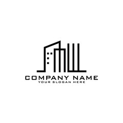 Letter MW With Building For Construction Company Logo