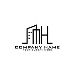 Letter MH With Building For Construction Company Logo