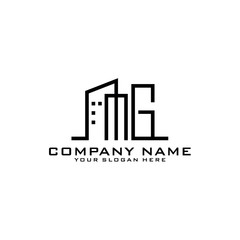 Letter MG With Building For Construction Company Logo