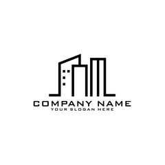 Letter NM With Building For Construction Company Logo