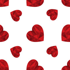 Seamless pattern with red polygonal hearts on the white background. Luxury elegant ornament for celebration cards, banners, invitation, scrapbook, wrapping paper, packet. Vector romantic pattern