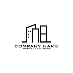 Letter NB With Building For Construction Company Logo