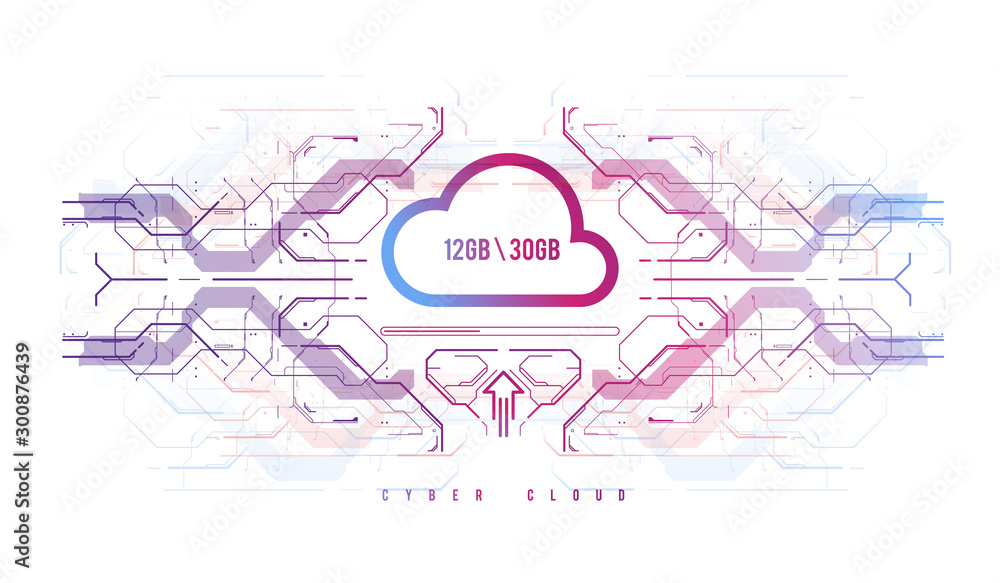 Poster cloud computing and innovation concept with hud elements. storage data, online data backup. internet