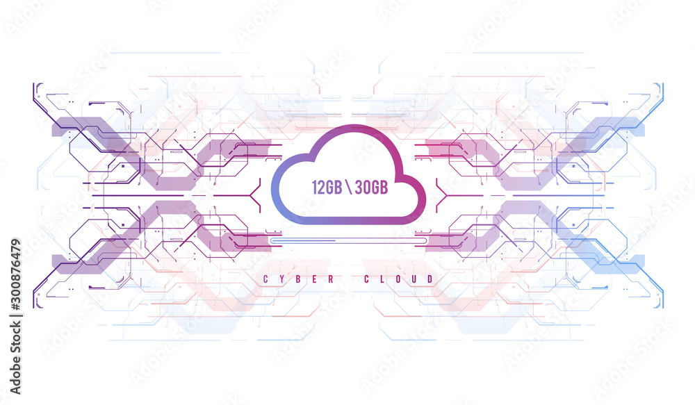 Poster cloud computing and innovation concept with hud elements. storage data, online data backup. internet