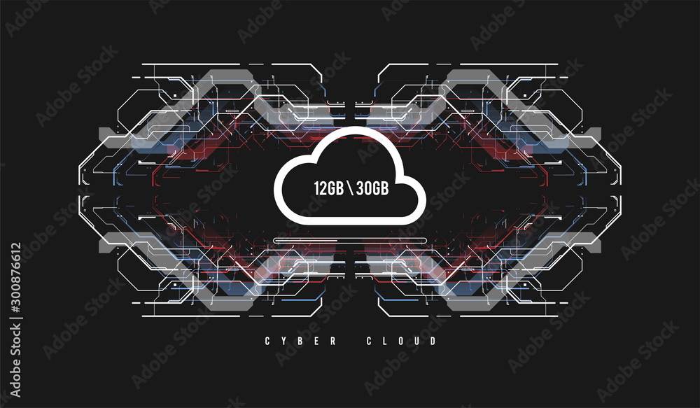 Poster cloud computing and innovation concept with hud elements. storage data, online data backup. internet