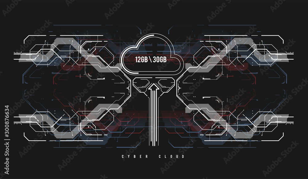 Poster cloud computing and innovation concept with hud elements. storage data, online data backup. internet