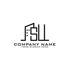 Letter SU With Building For Construction Company Logo