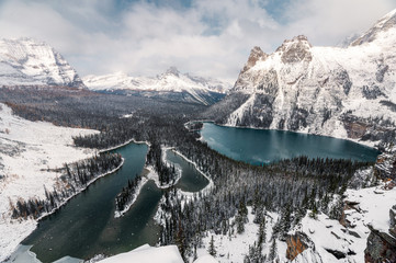 Scenery of Opabin Plateau with o'hara lake in heavy storm at Yoho national park