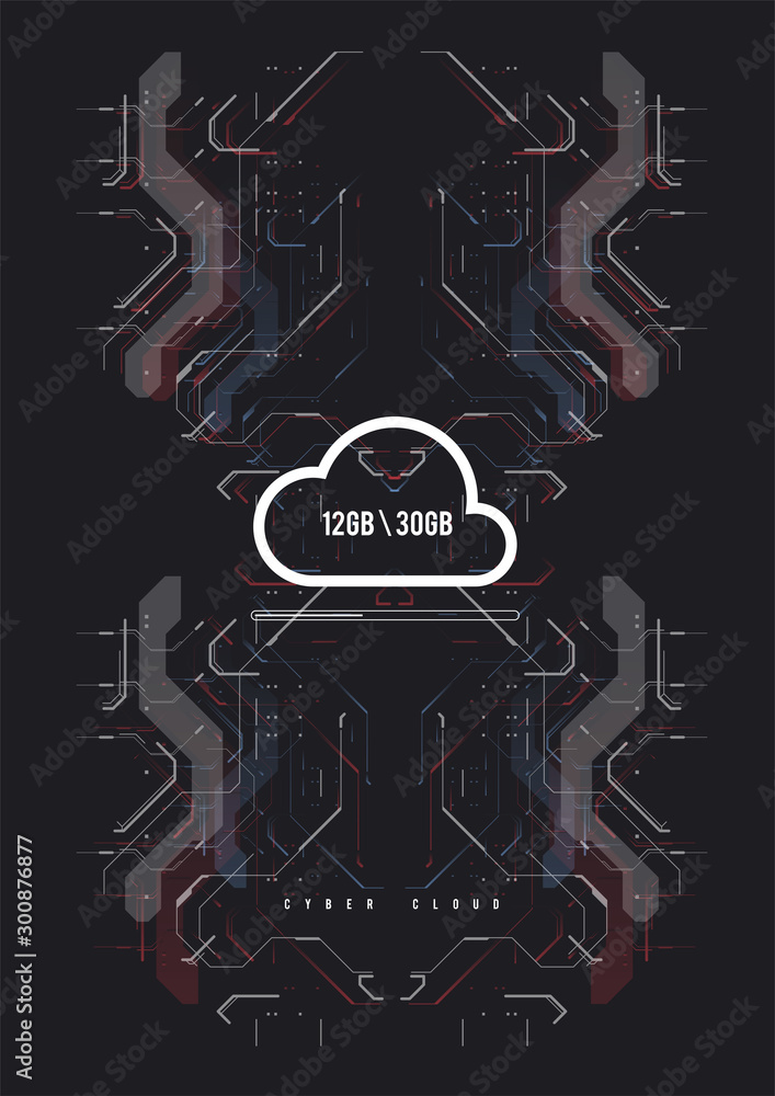 Poster cloud computing and innovation concept with hud elements. storage data, online data backup. internet