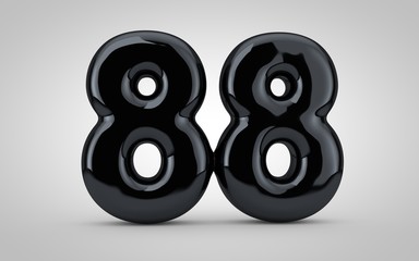 Black glossy balloon number 88 isolated on white background.