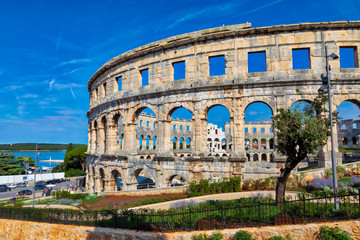 Obraz premium Arena in Pula, Croatia. Ruins of the best preserved Roman amphitheatre. UNESCO world heritage site. Image