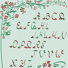 hand drawn alphabet, lettering, tree