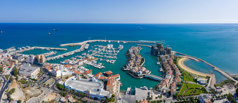 Aerial view of the new marina in Limassol