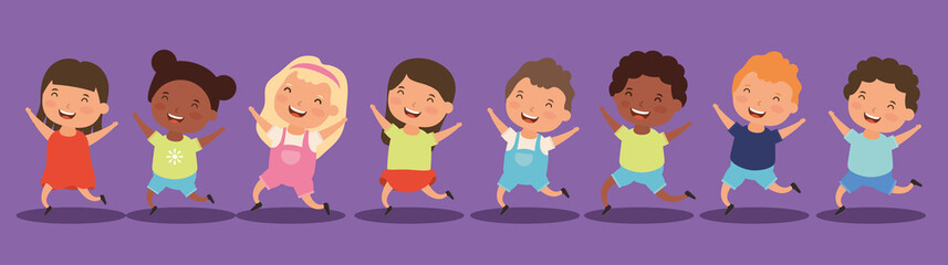 group of little interracial kids characters