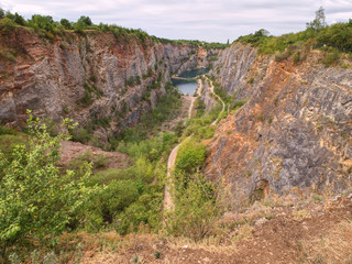 Great old quarry for dolomite mining. Blue lagoon in middle