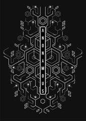 Cyberpunk futuristic poster. Tech Abstract poster template with HUD elements. Modern flyer for web and print. hacking, cyber culture, programming and virtual environments.