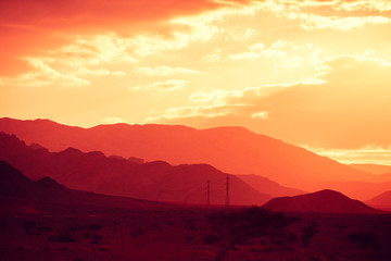 Mountain nature landscape. Desert in the early morning. Beautiful sunrise in the mountains. Negev Desert