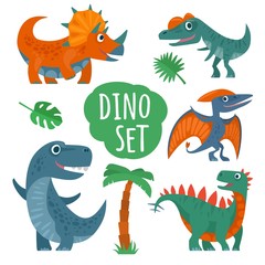 Dinosaurs set. Vector colorful flat icon isolated on white.