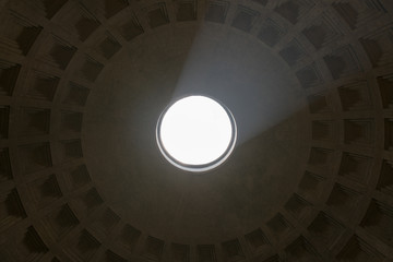 Low angle View of the top of Rome Pantheon with light