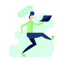 Business concept - clerk running with laptop