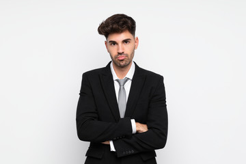 Young businessman over isolated white background sad