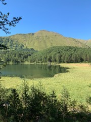 mountain landscape with fluffy clouds