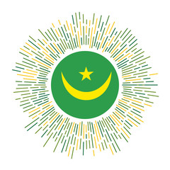Mauritania sign. Country flag with colorful rays. Radiant sunburst with Mauritania flag. Vector illustration.