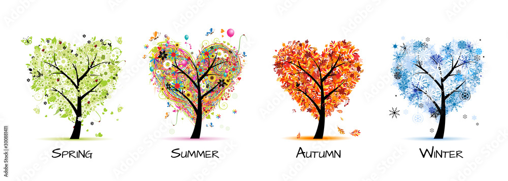 Sticker four seasons - spring, summer, autumn, winter. art tree beautiful for your design