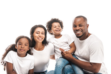 happy african american family smiling at camera isolated on white - Powered by Adobe