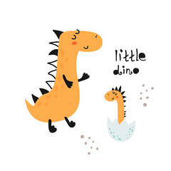 Poster with cute dinosaur and lettering.