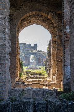 Ruins of an ancient amphitheater in Santa Maria Capua Vetere in Campania in Italy