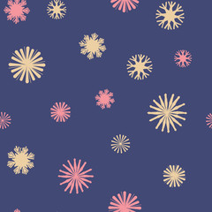 Vector Colorful Star Snowflakes on Navy Blue seamless pattern background.