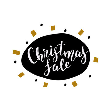 Christmas sale banner with hand drawn baloon backdrop and doodles. Handwritten elegant lettering text with bouncing letters, good for banner, sign, sticker or gift card design.