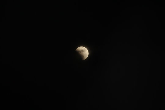 blake sky and a lunar eclipse