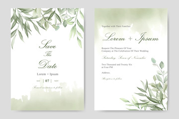 Fototapeta na wymiar Watercolor Wedding Invitation template card With Beautiful Foliage