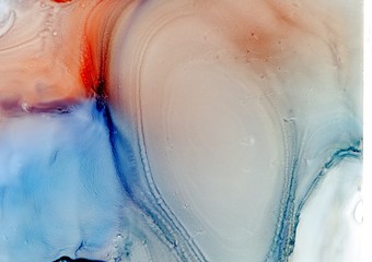Abstract background alcohol ink technique. Blue, orange red and brown marble texture. Wash drawing effect wallpaper. Modern illustration for card design, banners and ethereal graphic design. - 300885249
