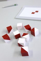 Blocks red and white. Test. Psychological test.